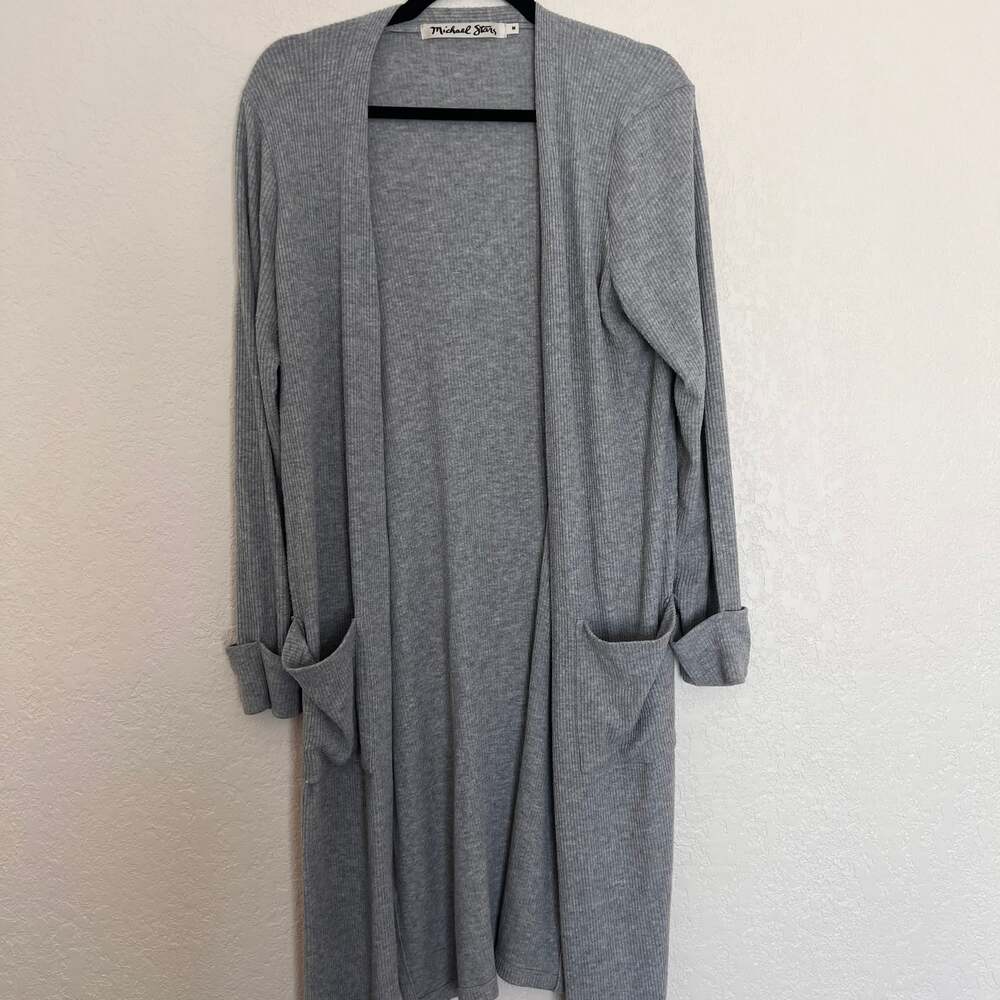 Michael Stars Izzy Longline Open Front‎ Cardigan in Heather Grey